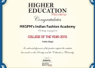 College of the Year 2016 Award by The Higher Education Review of India